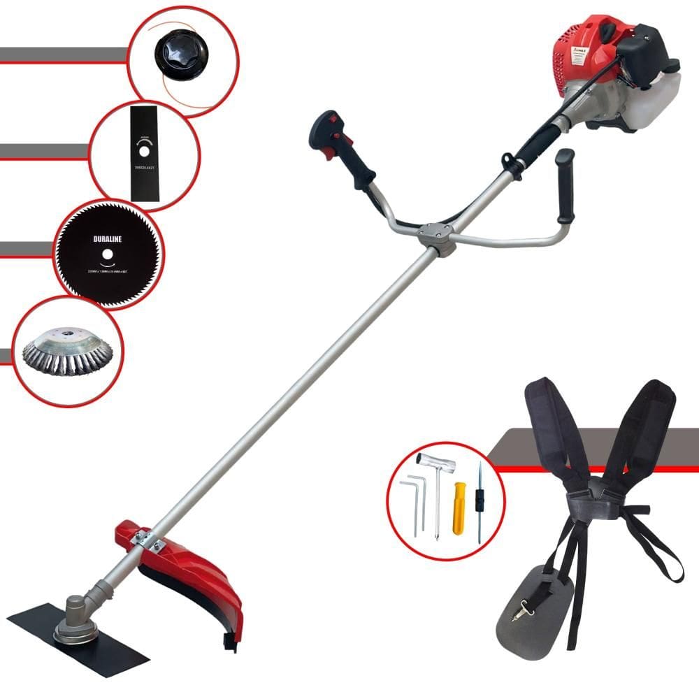 Roçadeira Aparador de Grama Anmax CG520P À Gasolina 52cc 2,2HP 4 Em 1 Com Carretel Nylon + Lâmina 2 Pontas + Lâmina 80 Dentes + Escova Rotativa de Aço
