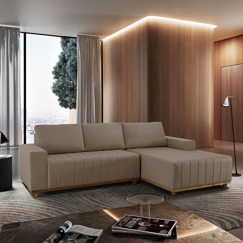 Sofá Fixo Com Chaise 2M Boreal Veludo Com Molas Lado Direito Meu Sofá Online