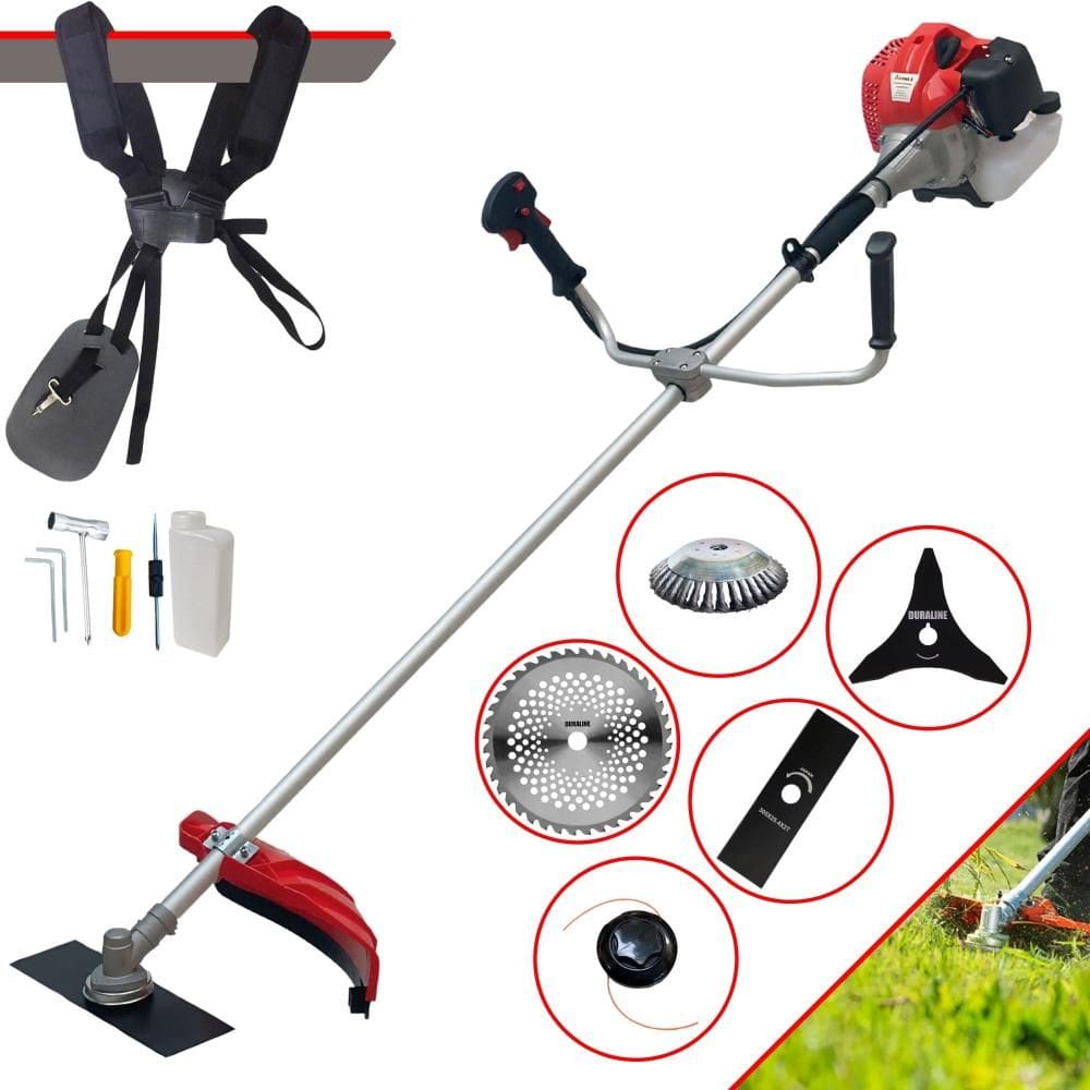 Roçadeira À Gasolina Anmax CG520-P TB 52cc 2,2HP Com 5 Opções de Corte Com Carretel + Faca 2 Pontas + Faca 3 Pontas + Faca 40 Dentes + Escova de Aço