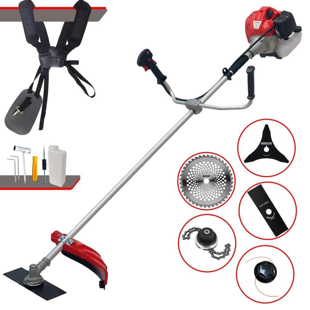 Roçadeira Profissional Robusta À Gasolina Anmax CG520P-TB 2T 52cc 2,2HP + Lâmina 2 Pontas + Lâmina 3 Pontas + Lâmina 40 Dentes + Carretel + Trimmer