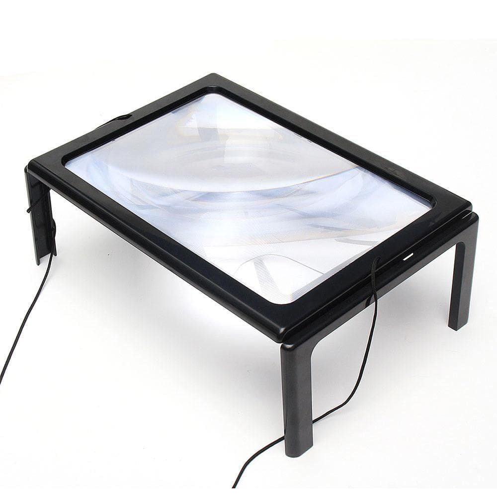 Lupa De Mesa A4 Com Suporte, Mãos Livres, Ampliação 3x, Iluminação Led, Lente Para Leitura.