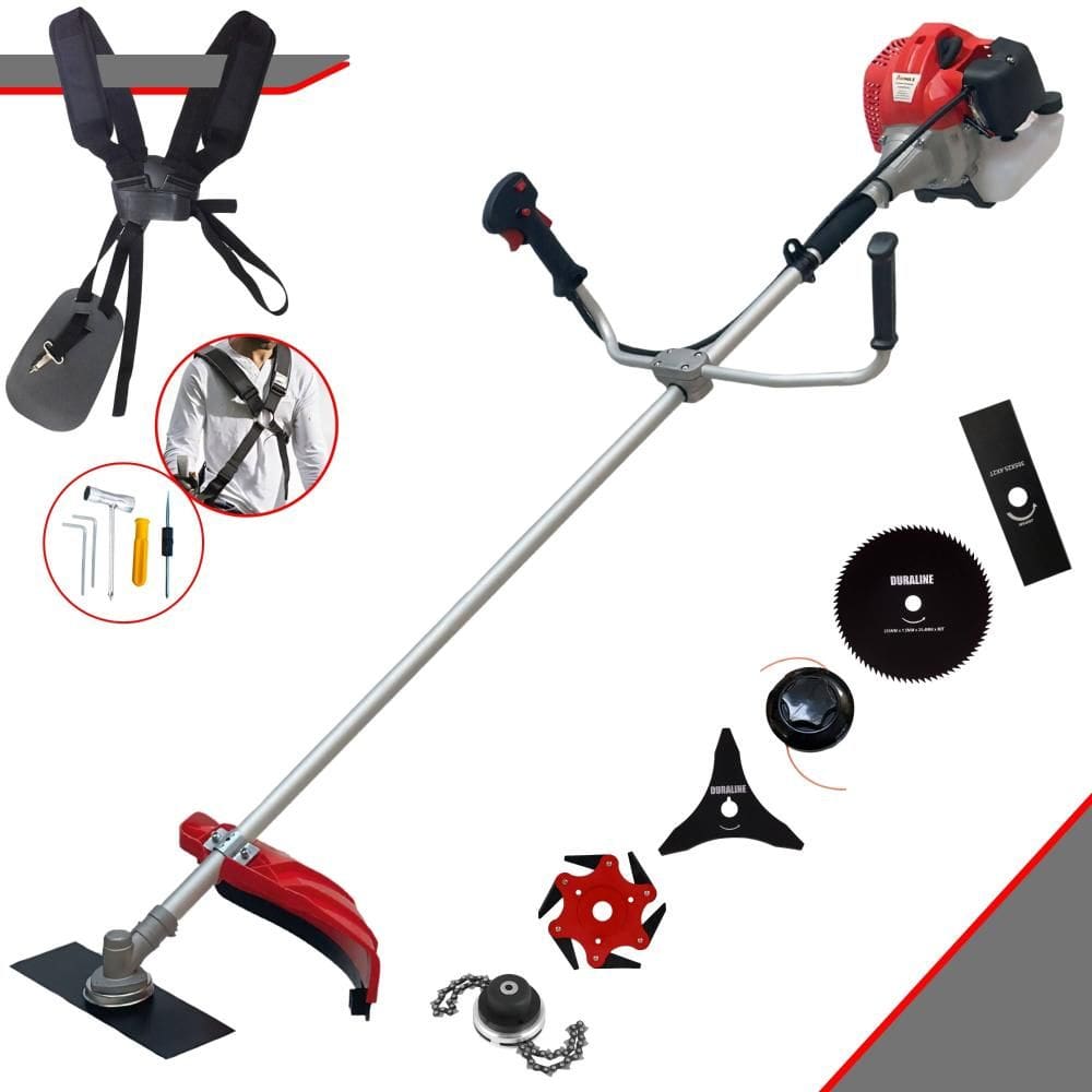Roçadeira Robusta Anmax CG520P À Gasolina 2T 52cc 2,2HP C/ 6 Opções de Corte Com Carretel + Facas 2 Pontas + 3 Pontas + 6 Pontas + 80 Dentes + Trimmer
