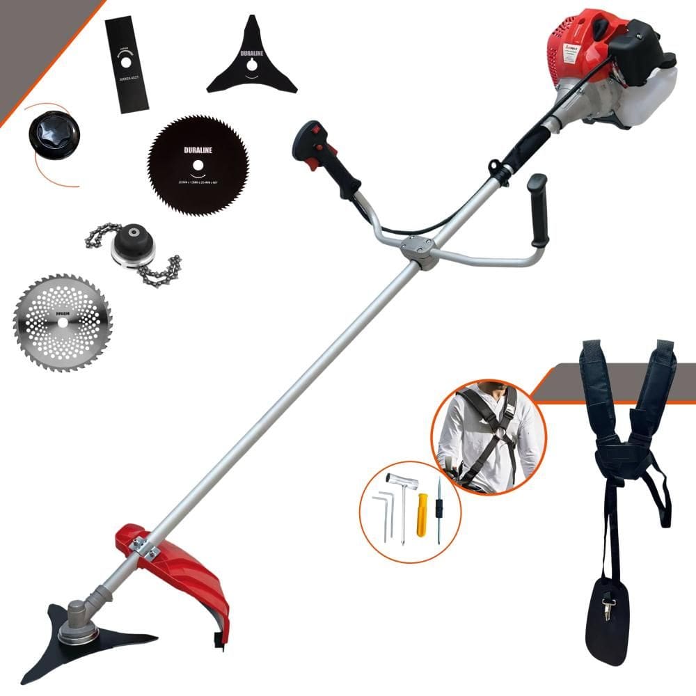 Roçadeira Multifuncional Anmax CG520-P À Gasolina 2T 2,2HP 52cc 10.000rpm + Kit Extra de Faca 3 Pontas, Faca 40 Dentes Vídea, Faca 80 Dentes e Trimmer