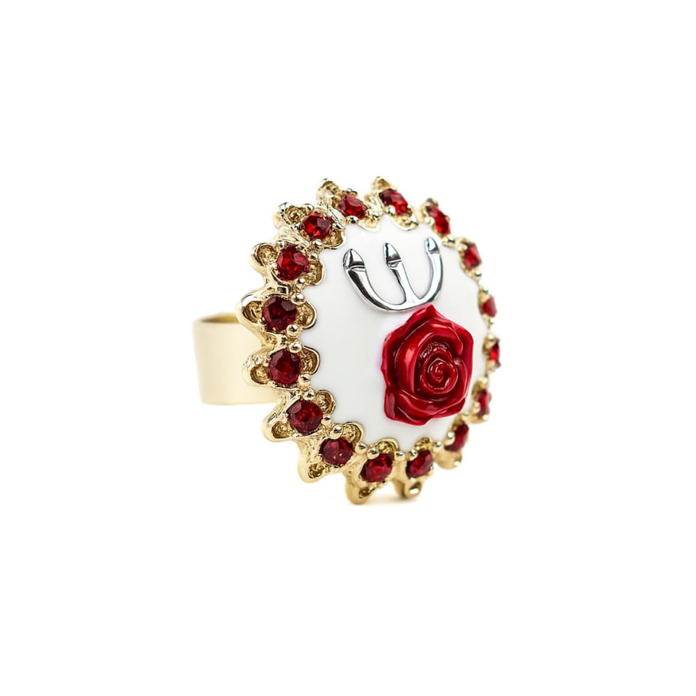 Anel Ajustável Pomba Gira Rosa 2,70cm Branco Dourado Metal