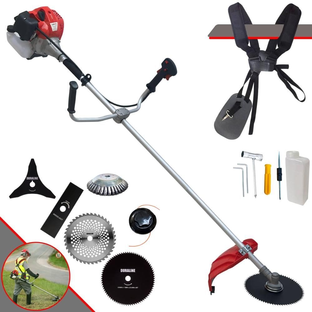 Roçadeira Anmax CG520P À Gasolina 52cc 2,2HP Com Carretel + Lâmina Facão + Lâmina 3 Pontas + Lâmina 40 Dentes Vídea + Lâmina 80 Dentes + Escova de Aço