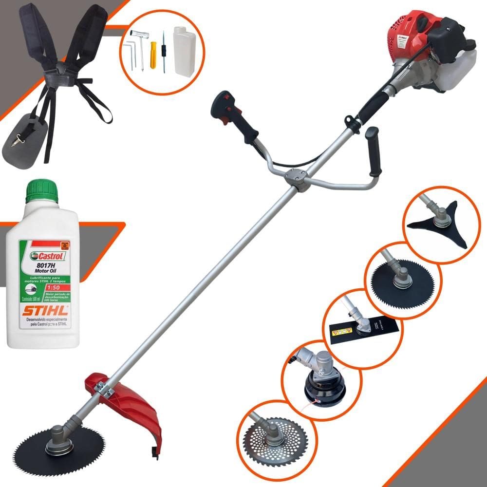 Roçadeira Aparador de Grama Lateral Anmax CG520P À Gasolina 52cc 2,2HP 10.000rpm Robusta Com Carretel de Nylon + Kit 4 Lâminas de Corte + ÓLEO STIHL