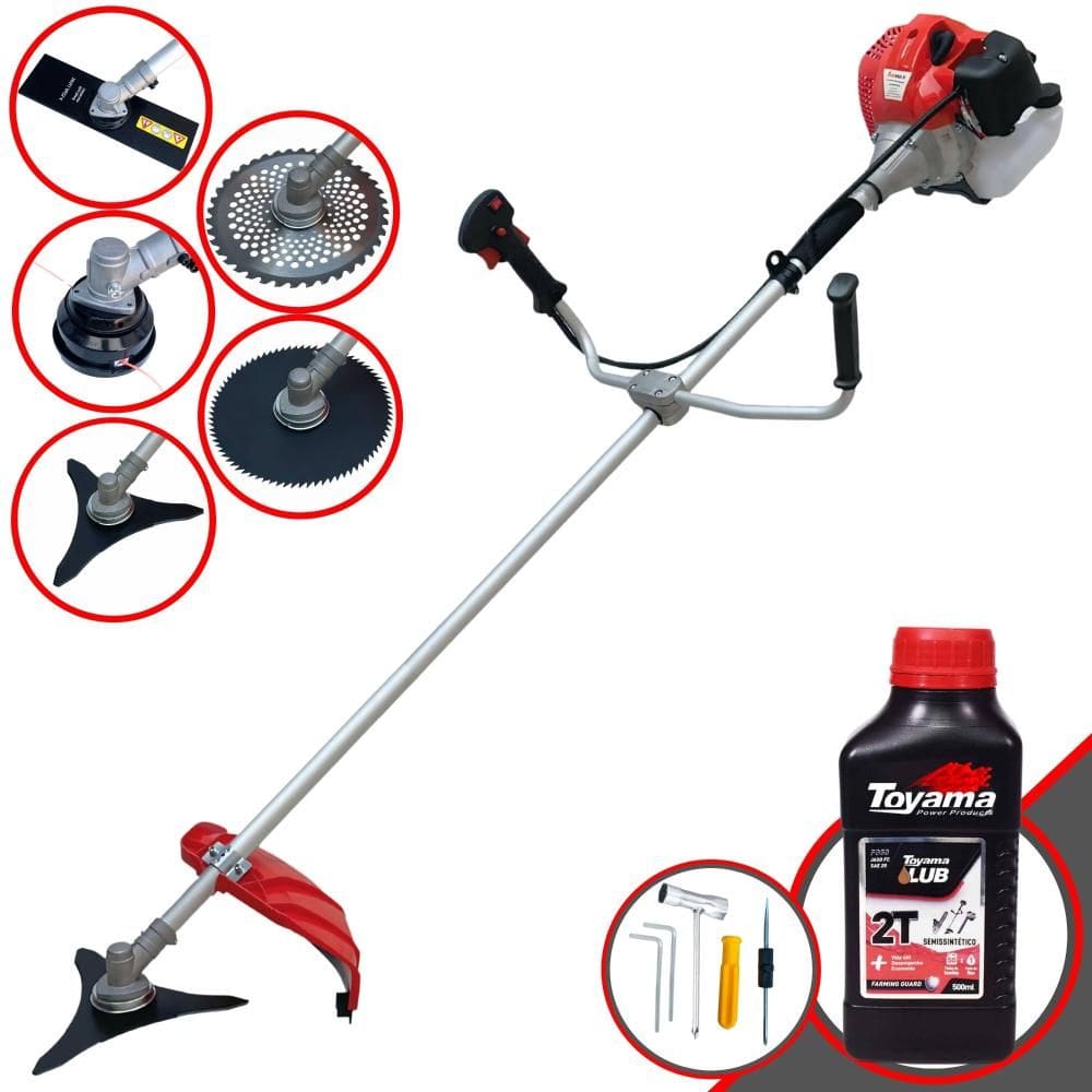 Roçadeira Lateral Anmax CG520PTB 52cc 2,2HP Com Carretel de Nylon + Lâmina Facão + Lâmina 3 Pontas + Lâmina 40 Dentes + Lâmina 80 Dentes + ÓLEO TOYAMA