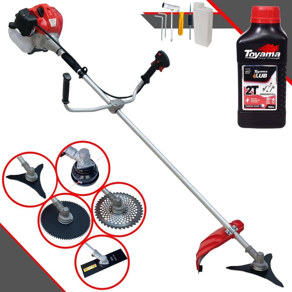 Roçadeira Multifunções Anmax CG520P-TB À Gasolina 2 Tempos 52cc 2,2HP 10.000rpm Completa 5 Em 1 Com Carretel + Kit 4 Lâminas de Corte + ÓLEO TOYAMA