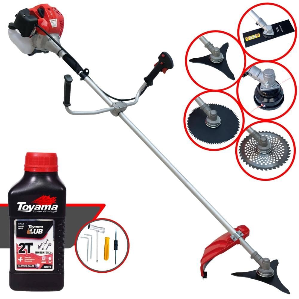 Roçadeira Multifuncional Anmax CG520-P À Gasolina 2T 52cc Com Carretel + Faca 2 Pontas + Faca 3 Pontas + Faca 40 Dentes + Faca 80 Dentes + ÓLEO TOYAMA