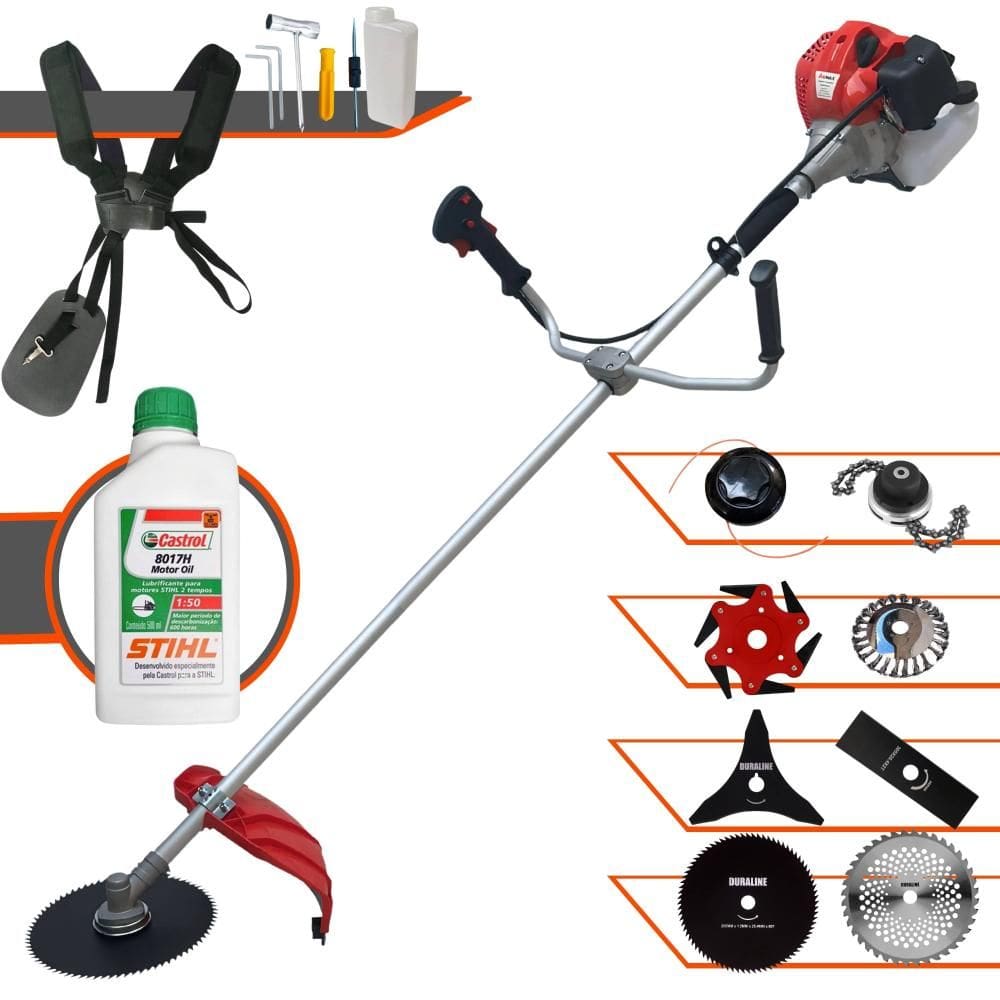 Máquina de Cortar Grama Profissional À Gasolina Anmax CG520P 52cc 2,2HP de Potência 10.000rpm Roçadeira Completa Com 8 Opções de Cortes + ÓLEO STIHL