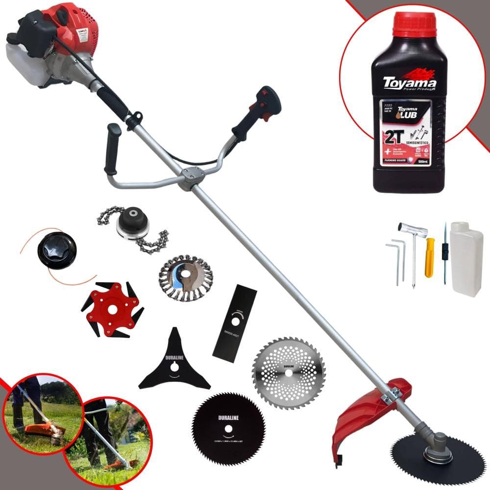 Aparador de Grama Completa À Gasolina Anmax CG520P Motor 2 Tempos 52cc 2,2HP Alta Performance Com Carretel Nylon + Kit 7 Opções de Corte + ÓLEO TOYAMA
