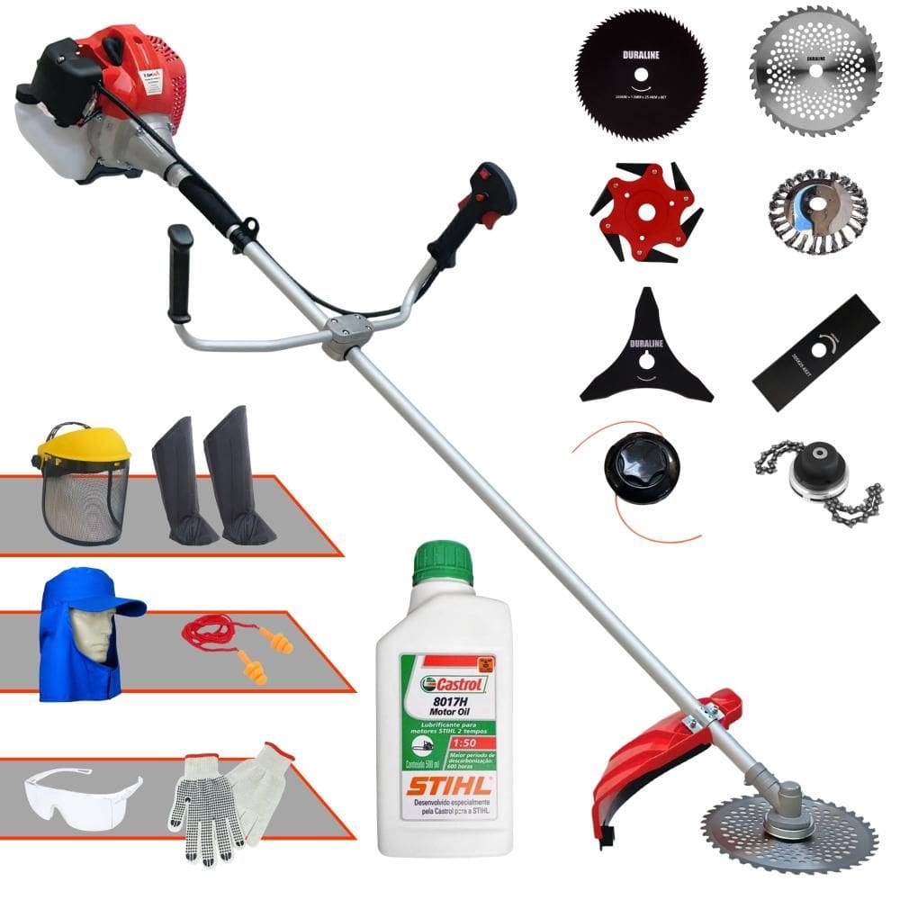 Cortador de Grama À Gasolina Anmax CG520P-TB 2T 52cc 2,2HP Alta Rotação Roçadeira Completa Com Carretel e Kit 7 Opções de Corte + EPI + ÓLEO STIHL