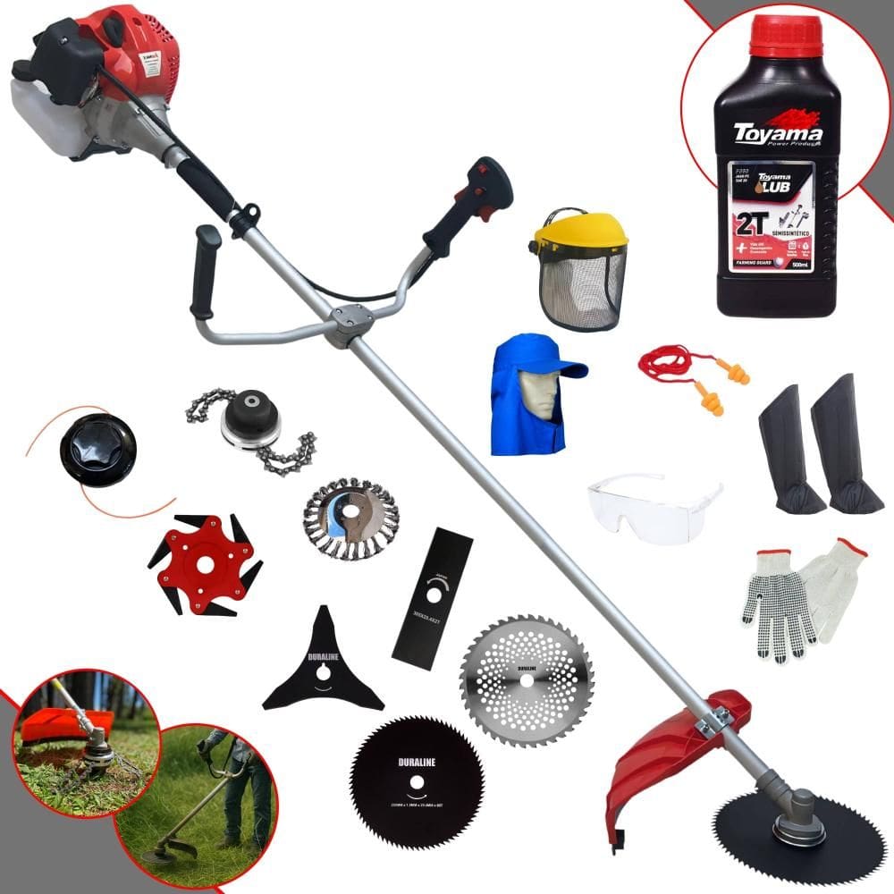 Roçadeira Completa Anmax CG520P À Gasolina 52cc 2,2HP Alta Rotação Ideal Para Todos os Tipos de Trabalhos Com 8 Opções de Cortes + EPI + ÓLEO TOYAMA