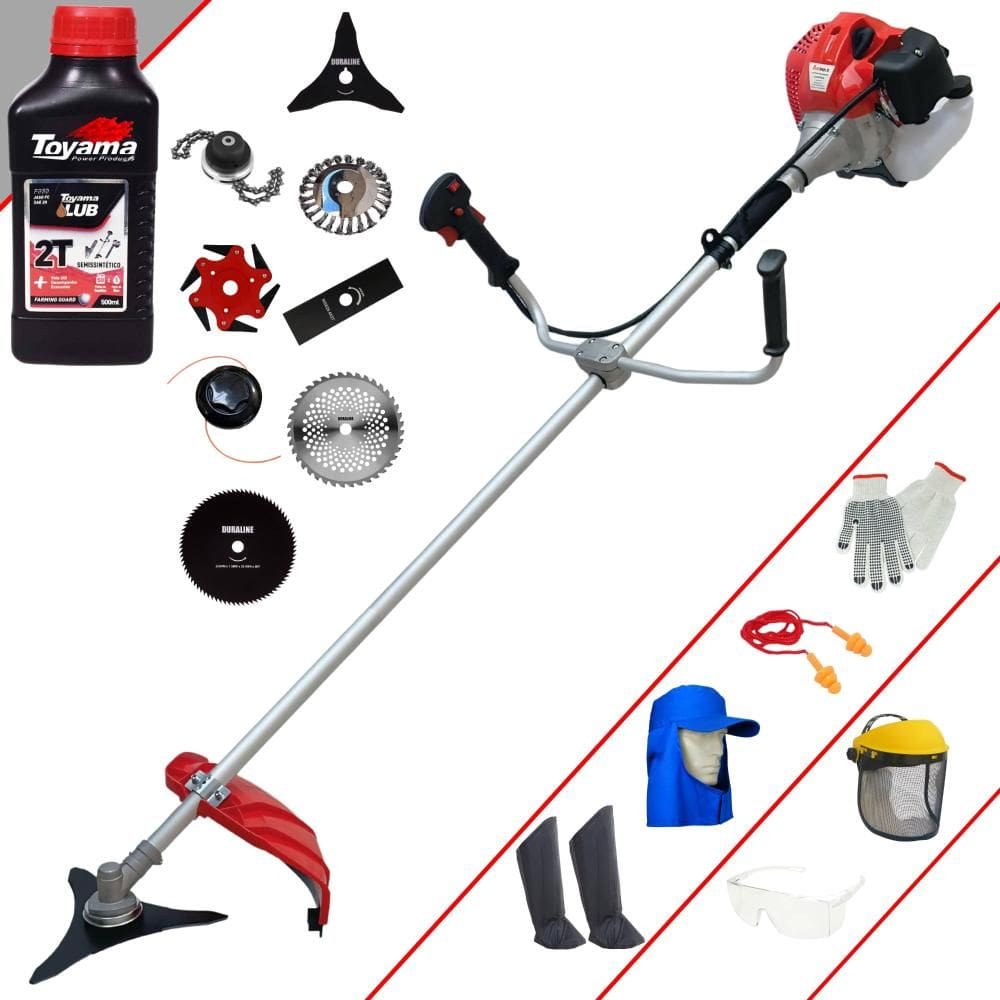 Roçadeira Anmax CG520P 52cc 2,2HP Com Carretel + Facas 2 Pontas, 3 Pontas, 6 Pontas, 40 Dentes, 80 Dentes, Trimmer e Escova de Aço + EPI + ÓLEO TOYAMA