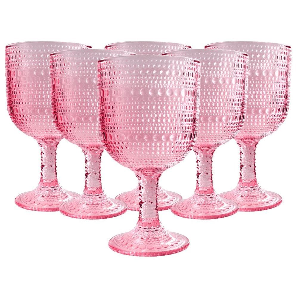 Jogo com 6 Taças Pérola de Vidro Rosa de Agua ou Suco 390ml