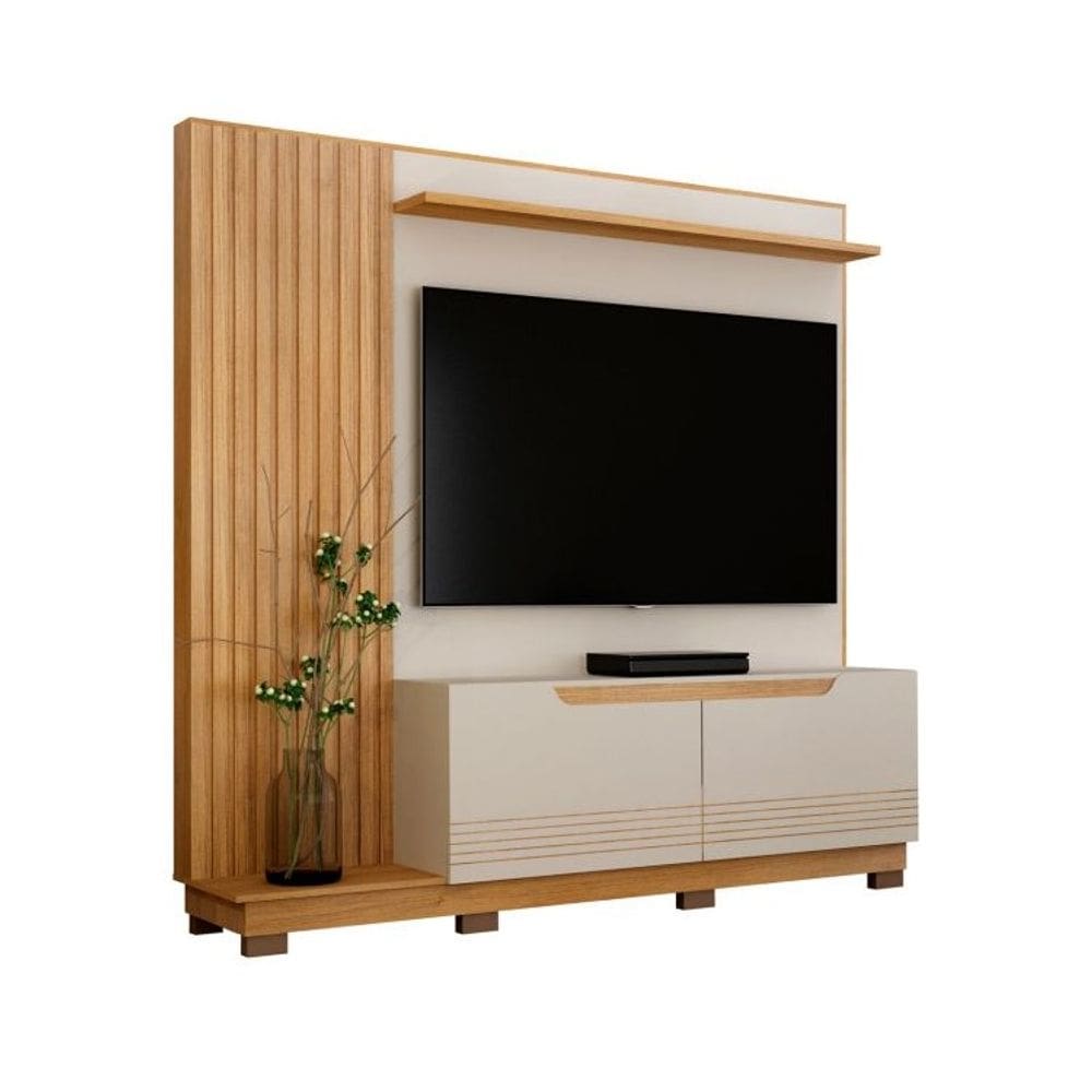 Estante Home Theater Santiago Para TV Off White/Cinamomo - Valdemóveis
