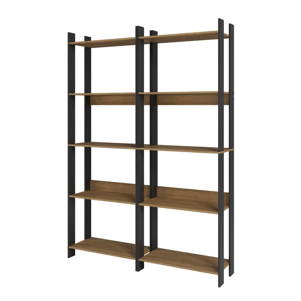 Kit 2 Estantes para Livros 10 Prateleiras Estilo Industrial Lâmina Madeira/Preto - BRV Móveis