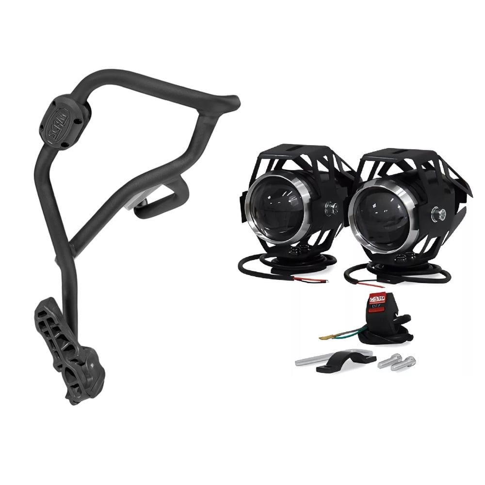 Kit Protetor Motor Carenagem Moto Fazer 250 2018 2019 2020 2021 2022 2023 2024 Sptop765 + Farol De Milha 10W - 12/ 24V