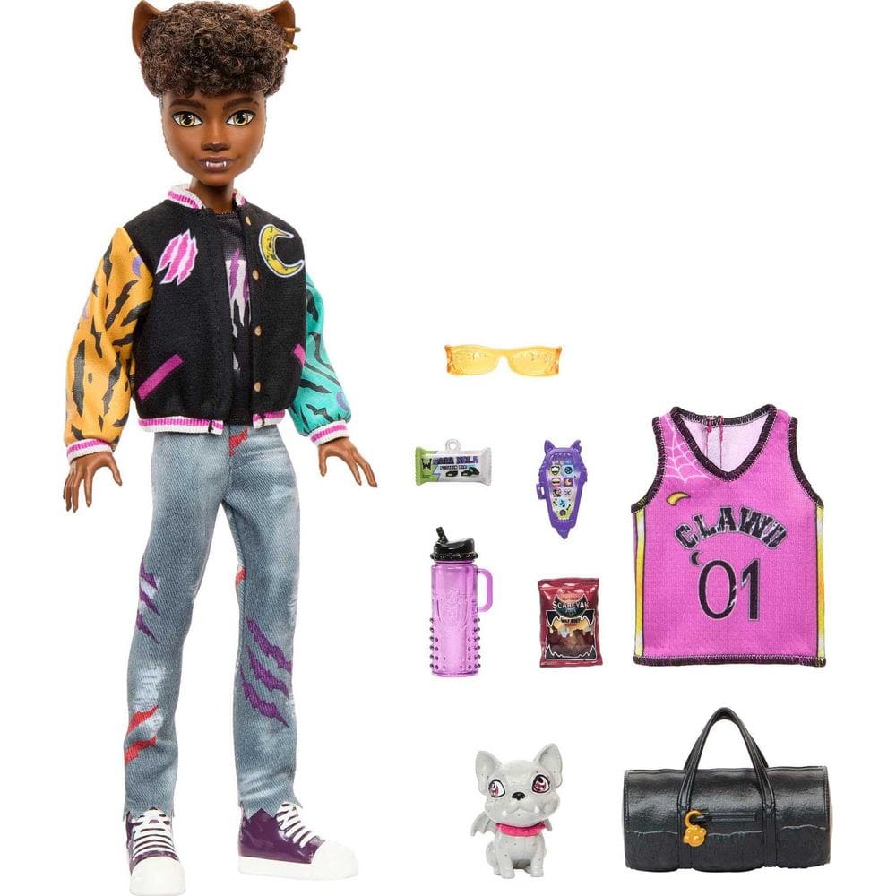 Boneco Monster High Clawd Wolf com Pet Gargoyle Bulldog