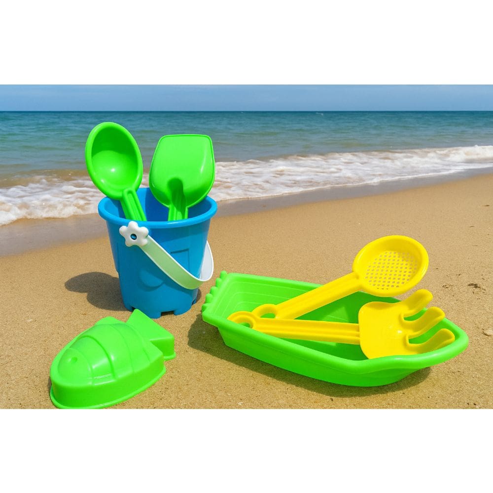 Kit Brinquedos de Praia Infantil Barquinho com Baldinho De Areia Criança