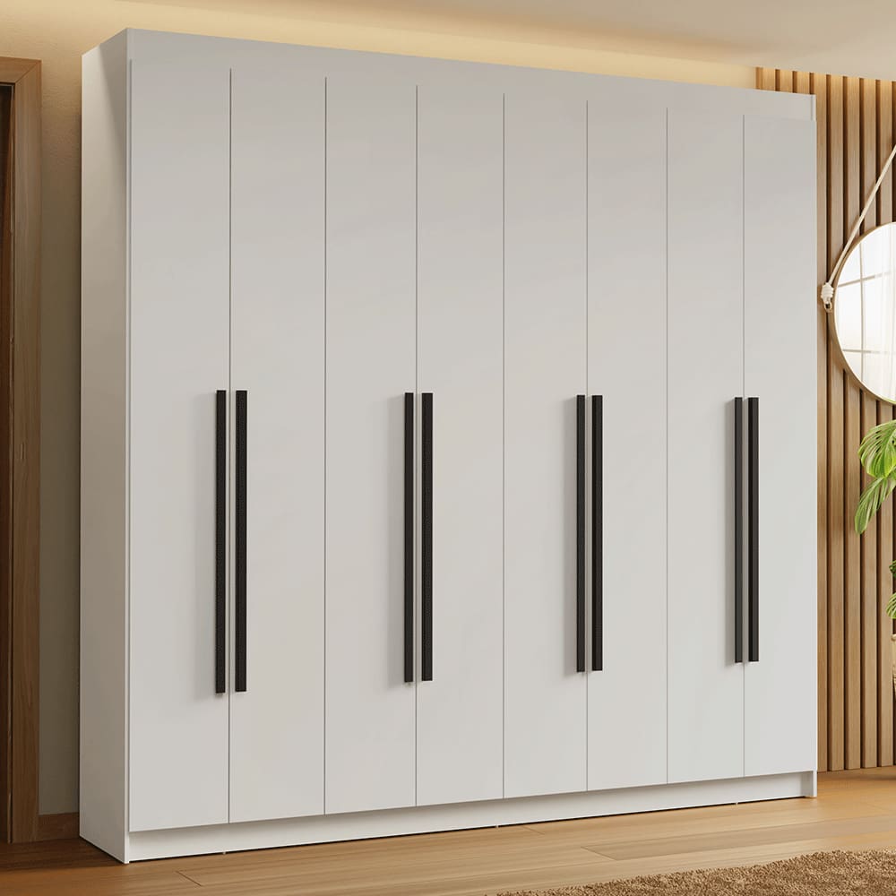 Guarda-Roupa Casal 8 Portas Batentes Branco/Branco/Preto Saturno Madesa