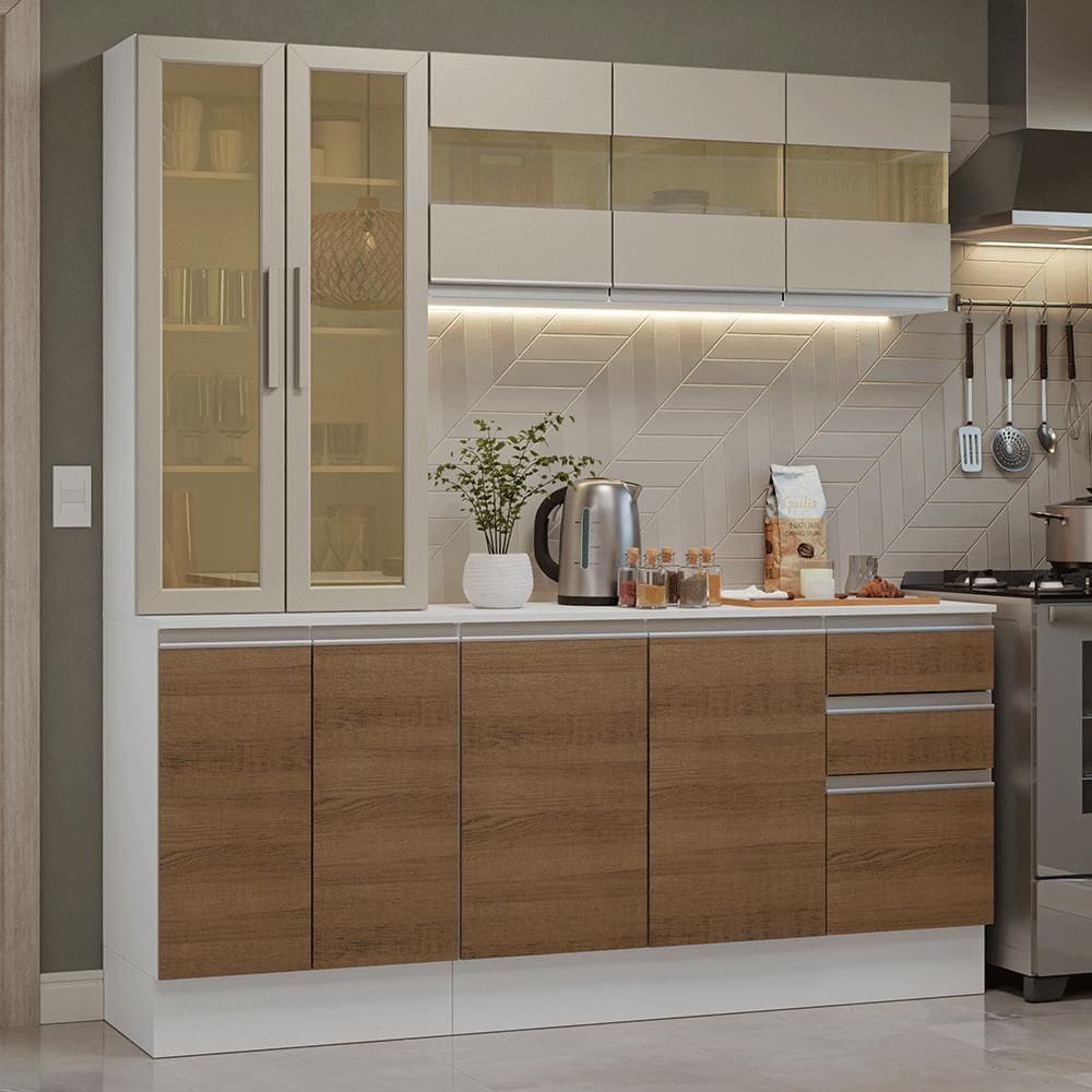 Armário de Cozinha Compacta 100% MDF 180 cm Branco/Rustic/Crema Smart Madesa 03