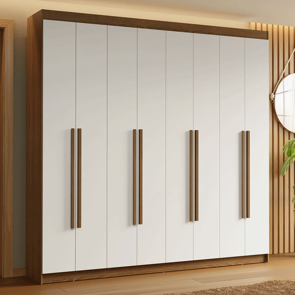 Guarda-Roupa Casal 8 Portas Batentes Rustic/Branco/Rustic Saturno Madesa