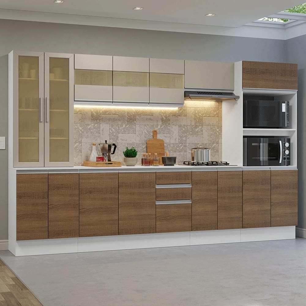 Armário de Cozinha Completa 100% MDF 310 cm Branco/Rustic/Crema Smart Madesa 03
