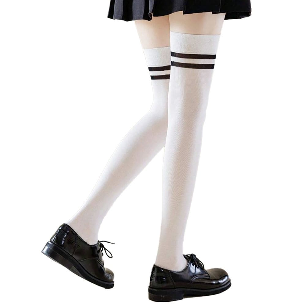 Meia Colegial 5/8 até Joelho Cosplay Fantasia - Fio 40 Modelo Grosso com 2 Listras