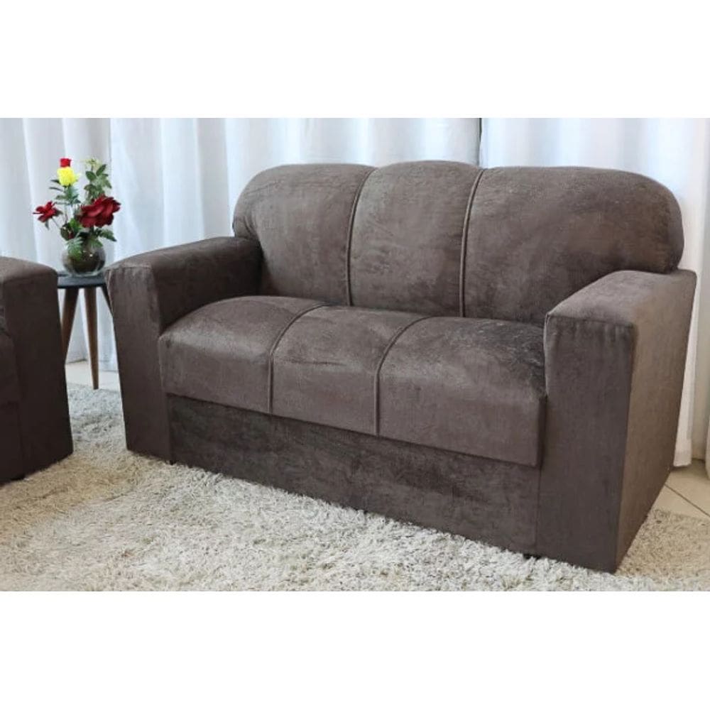 Sofá 3 Lugares Xaropinho Suede Marrom - AL Móveis