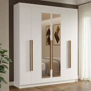 Guarda-Roupa Casal 6 Portas Batentes com Espelho Branco/Branco/Rustic Venus Madesa