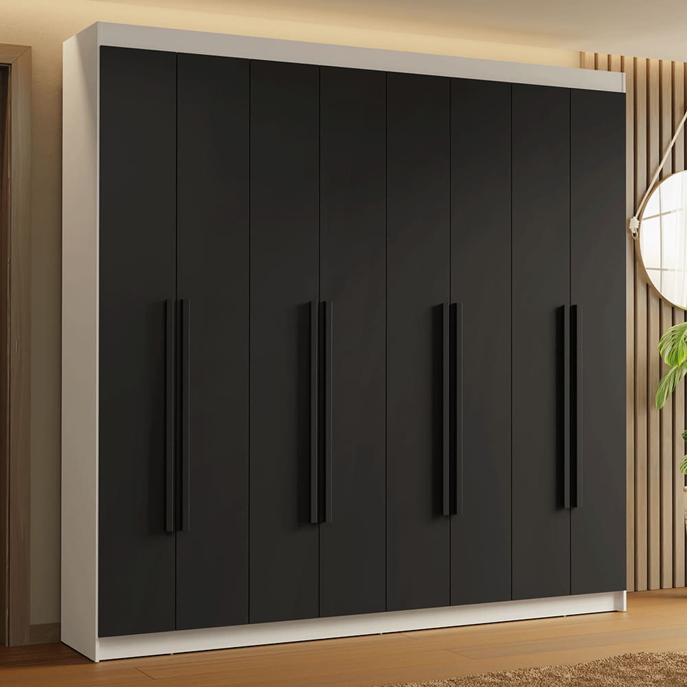 Guarda-Roupa Casal 8 Portas Batentes Branco/Preto/Preto Saturno Madesa