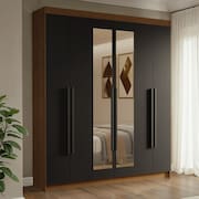 Guarda-Roupa Casal 6 Portas Batentes com Espelho Rustic/Preto/Preto Venus Madesa