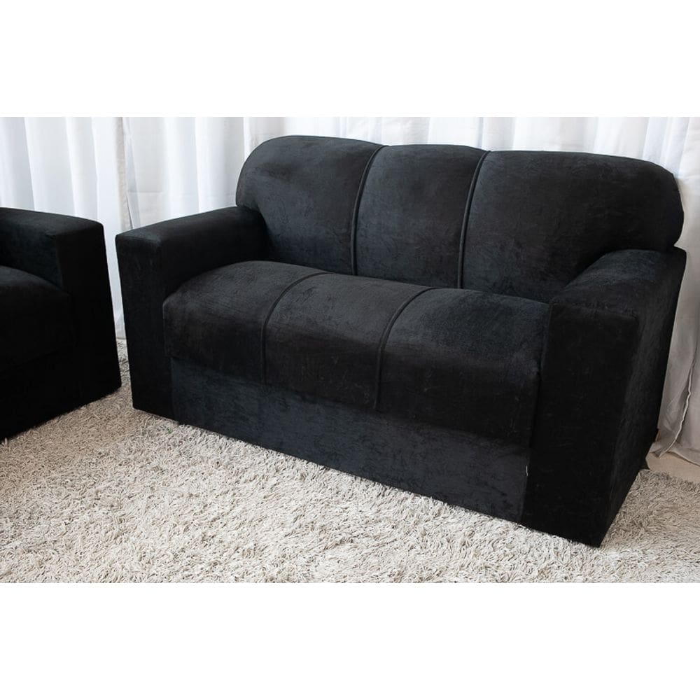 Sofá 3 Lugares Xaropinho Suede Preto - AL Móveis