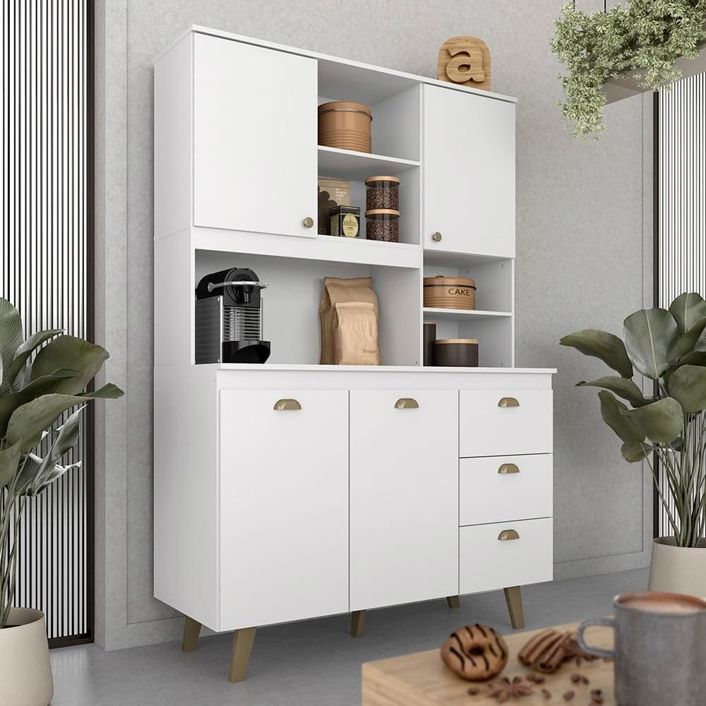 Kit Cozinha Compacta Estilo Retrô Melina 4 Portas 3 Gav Branco - M.a