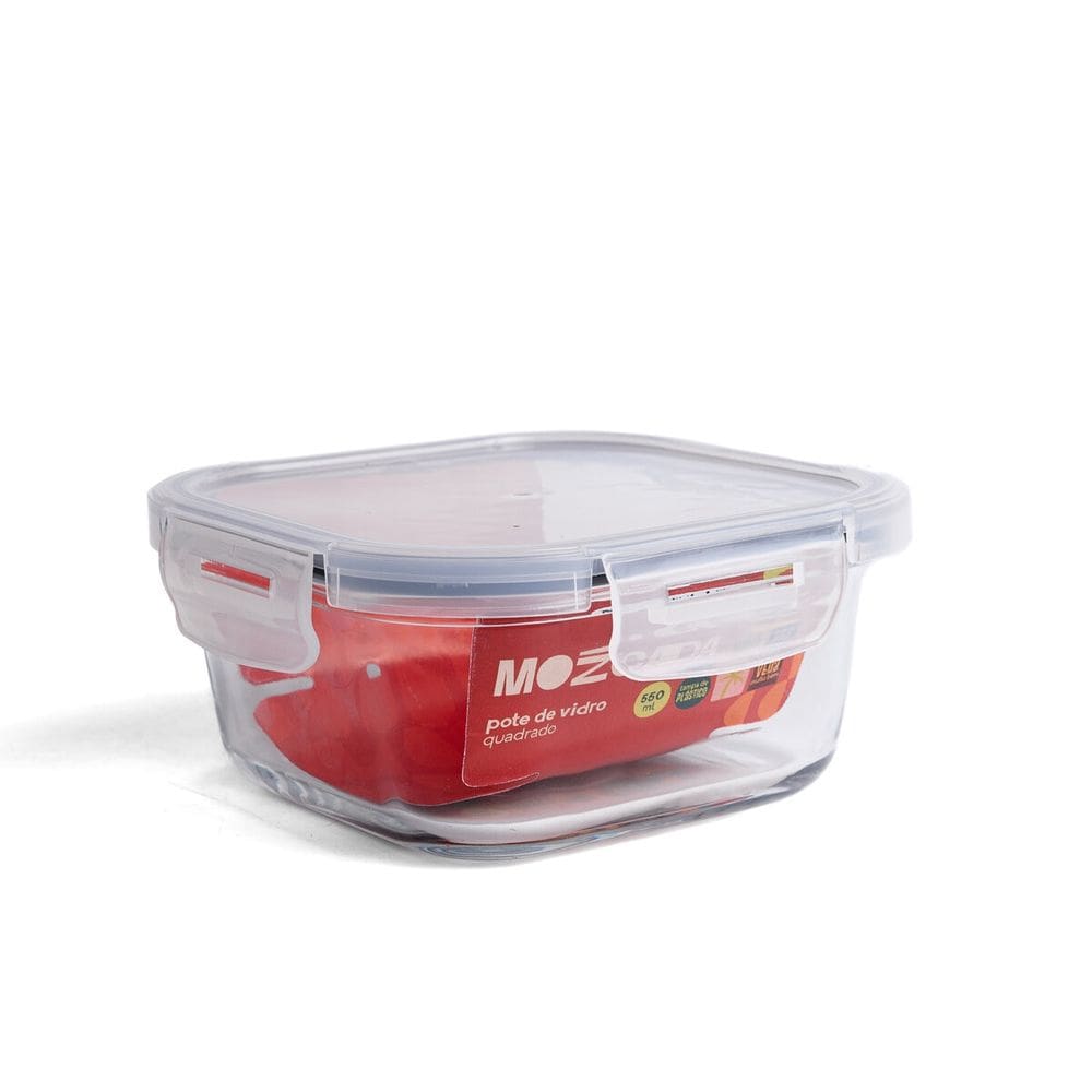 Pote de Vidro 550ml Hermético Marmita com Tampa de Plástico Quadrado - Oikos