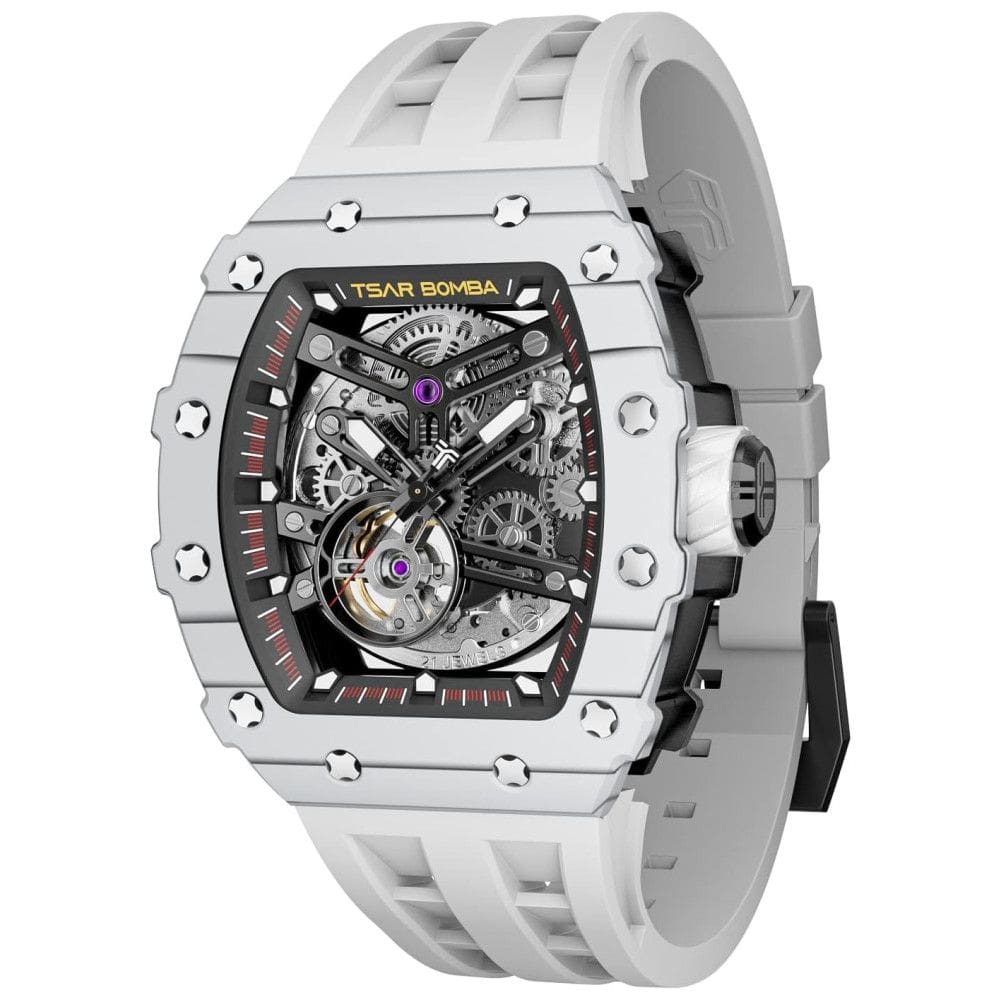 Relógio Masculino Automático Mecânico a Prova dÁgua 50M, TSAR BOMBA, Branco