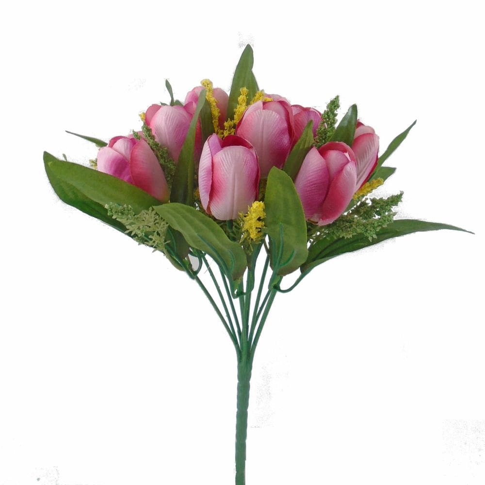 Kit Flores Artificiais 3 Buques de Tulipas Rosa