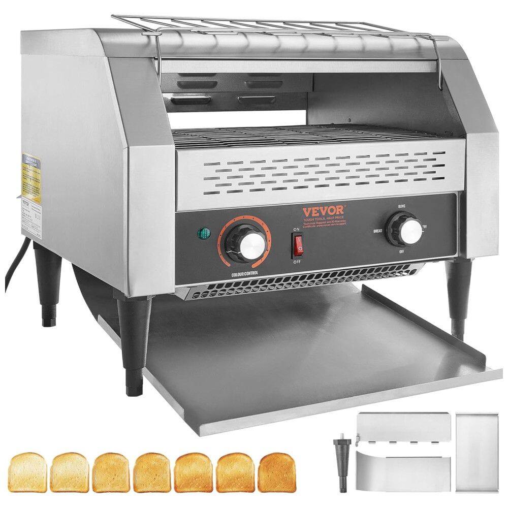 Torradeira Comercial de Esteira VEVOR 1770W, 450 Fatias por Hora, Forno Elétrico Robusto, Correia de Aço Inoxidável 304 para Alimentos,