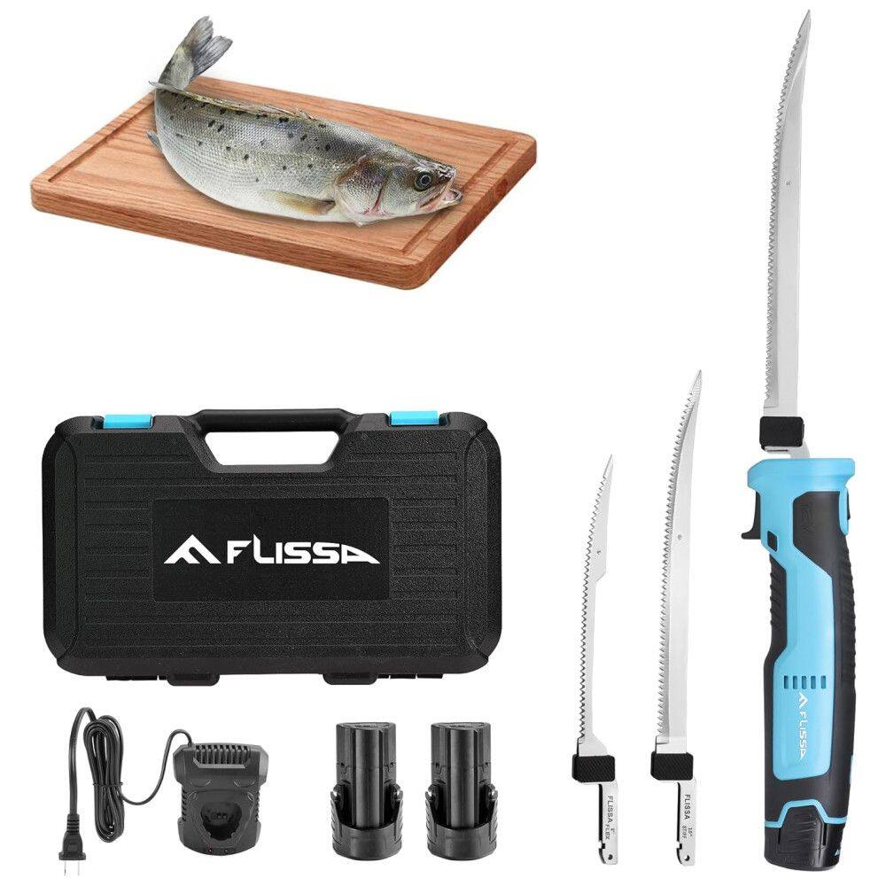 Faca Elétrica Sem Fio FLISSA para Filé de Peixe com Lâminas de Aço Inoxidável, Faca Elétrica Recarregável com Cabo Antiderrapante