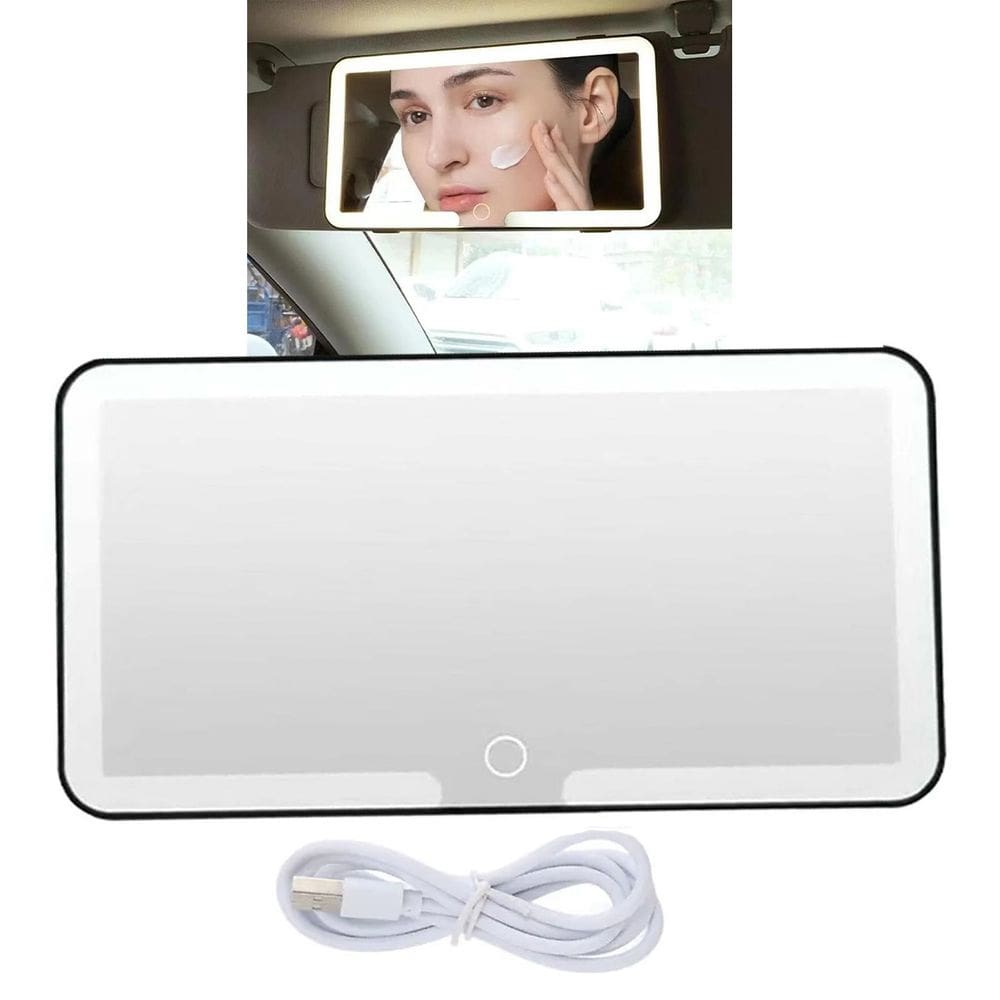 Espelho De Carro Maquiagem Led Retrovisor Quebra Sol Iluminaçao Interna Automotiva Sem Fio