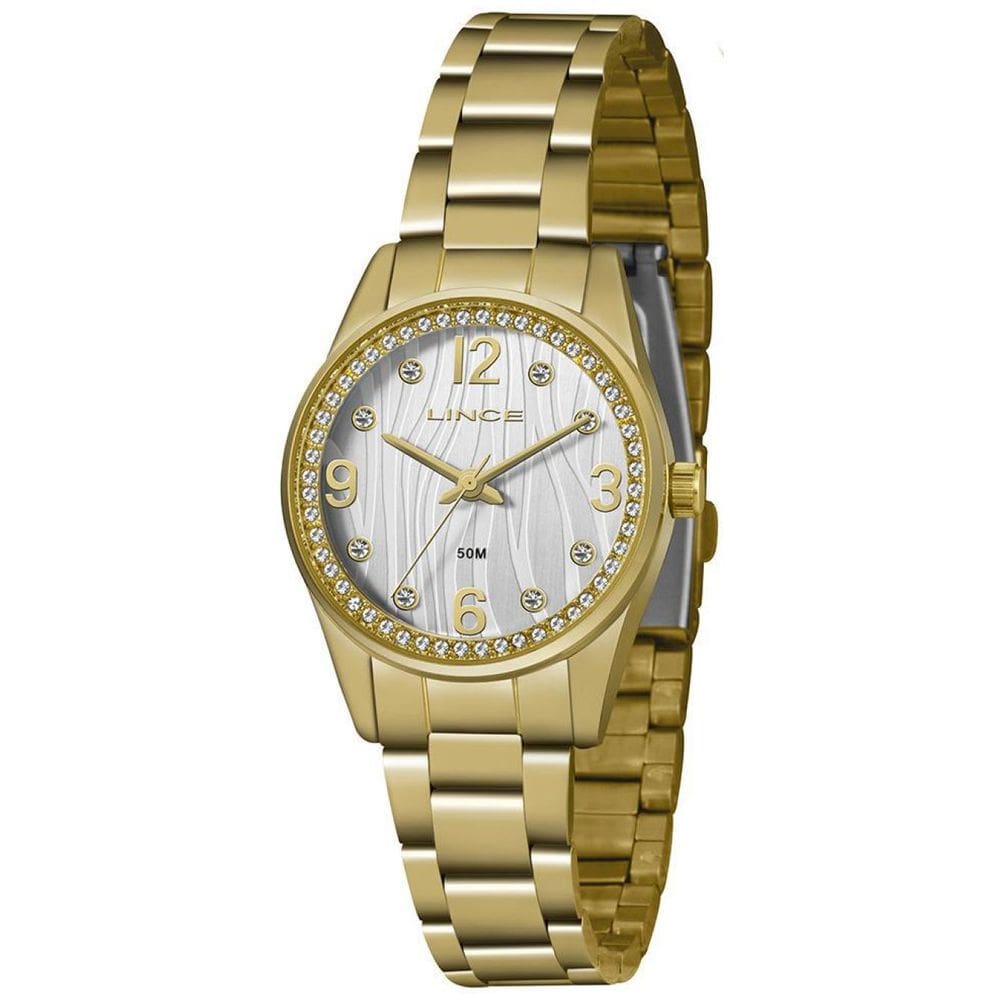 Relógio Lince Feminino Dourado 34mm + Colar e Brincos