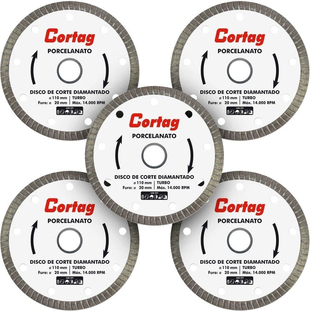 5 Discos Cortag Diamantado Turbo Para Porcelanato 110x20mm