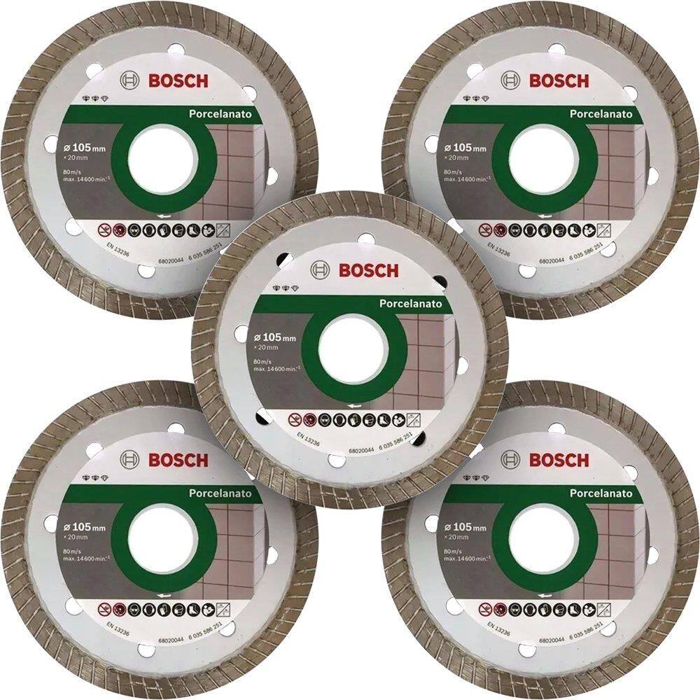 5 Discos de Corte Diamantado Bosch para Porcelanato Fino 105mm