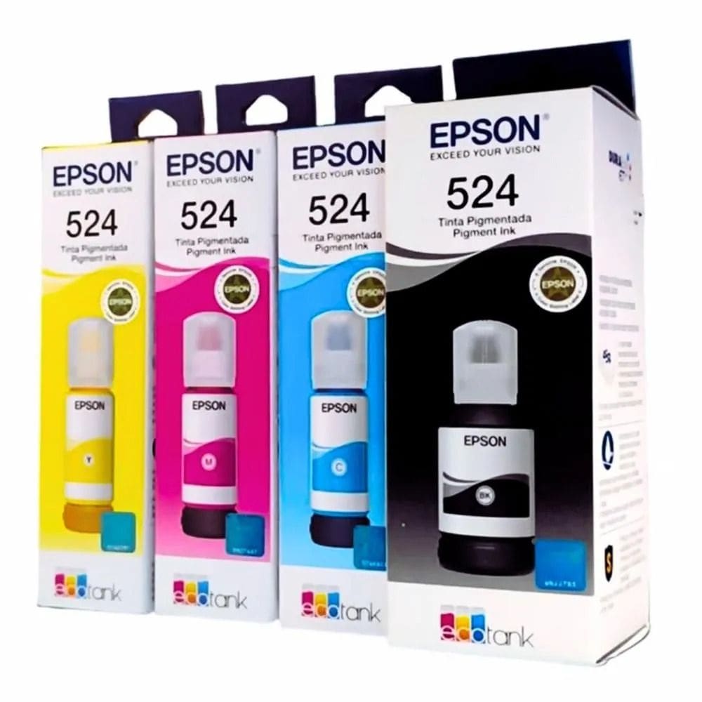 Kit 04 Refil De Tinta Epson T524 - L15160, L15150, L6490,  04 Cores Vencimento 12/2027