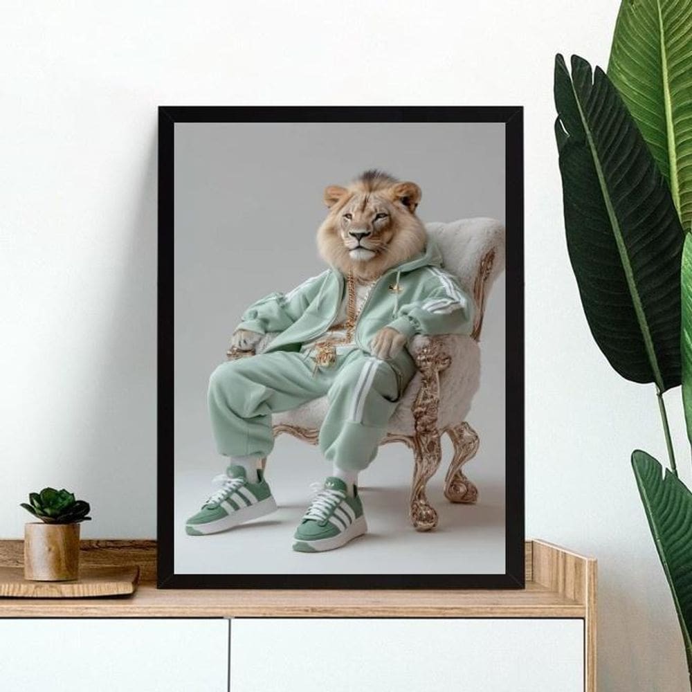 Quadro Decorativo Leão Fashion Rico 45X34Cm