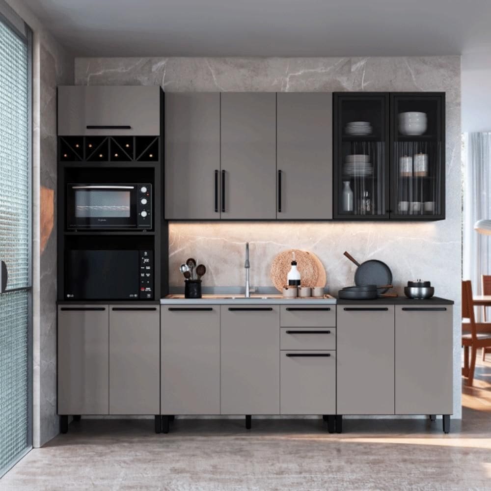 Cozinha Modulada Completa 5 Peças Indekes Isa, Chumbo e Titânio