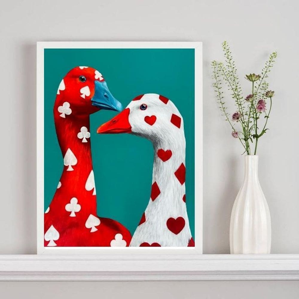 Quadro Patinhos Naipes Carta De Baralho 33X24Cm - Com Vidro