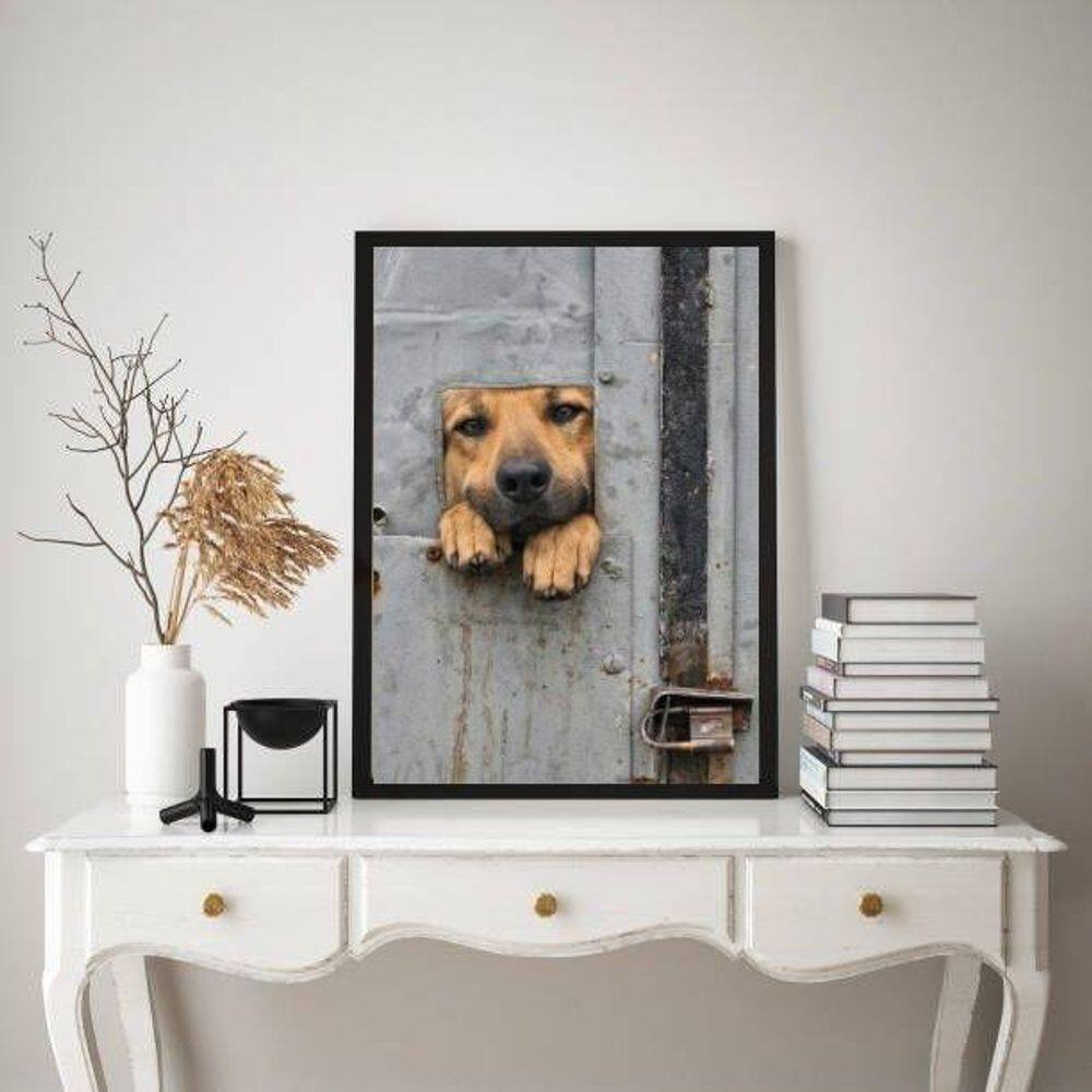 Quadro Decorativo Cãozinho Caramelo 24X18Cm - Com Vidro