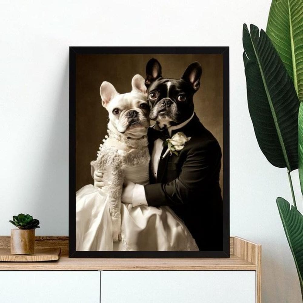 Quadro Casamento Bulldog Francês 33X24Cm - Com Vidro